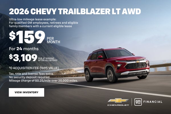 2026 Trailblazer LT AWD. Ultra-low mileage lease example for qualified GM employees, retirees and...